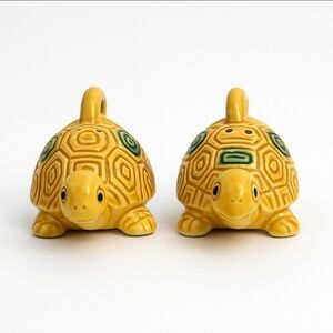 Vintage Japan Yellow Turtle Salt & Pepper Shakers Ceramic Set 3" Retro Kitsch